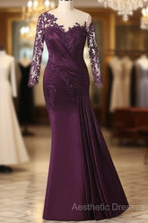 Elegant Plus Size Mermaid Long Sleeves Floor-Length Evening Prom Dresses With Lace Appliques